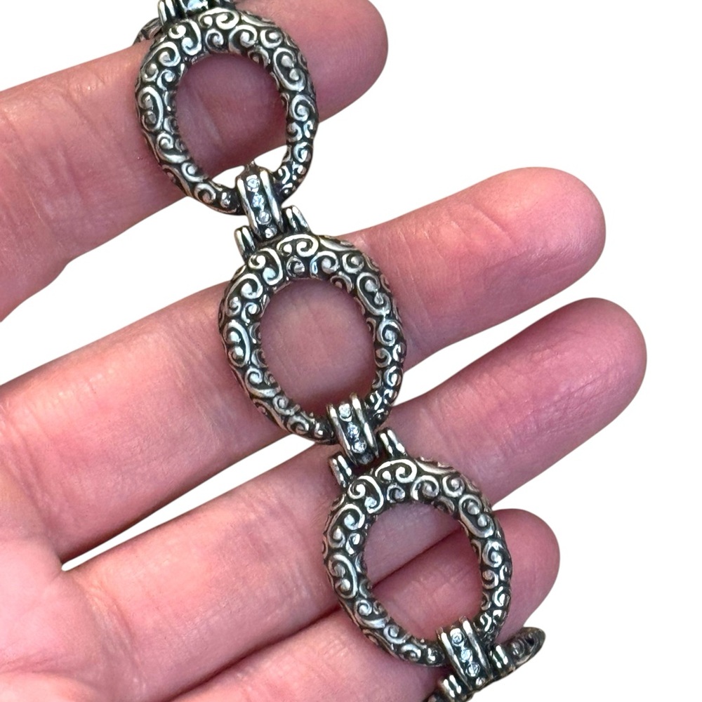 Vintage Brighton Textured scroll work HQ Silver Swirl link Bracelet